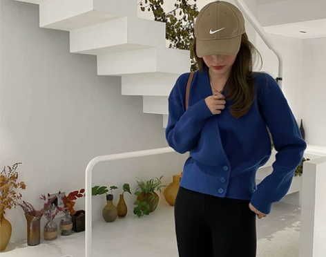 FLO定制 纽扣收腰 琉璃蓝羊毛毛衣浪漫设...
