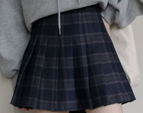 EGGKA百褶裙毛呢格子半身裙秋冬女高腰a...