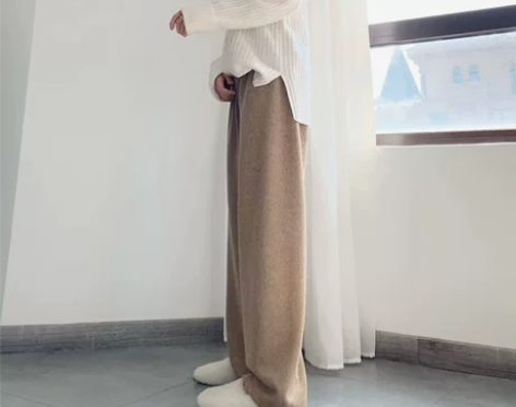 针织阔腿裤女秋冬季高腰宽松垂感直筒灯芯绒拖...