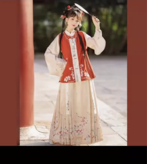 花暖蹊茗月萱原创明制圆领短比甲绣花交领琵琶...