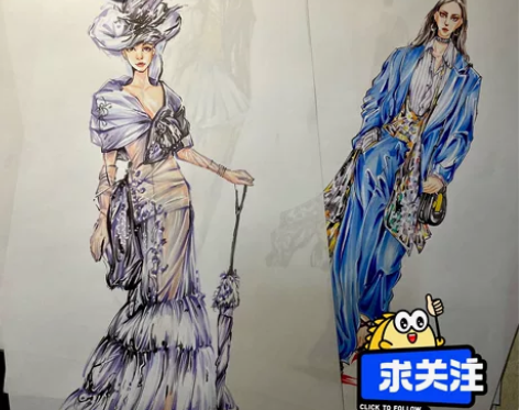 【画】马克笔效果图 服装效果图 服装款式图  服装手绘图 a...
