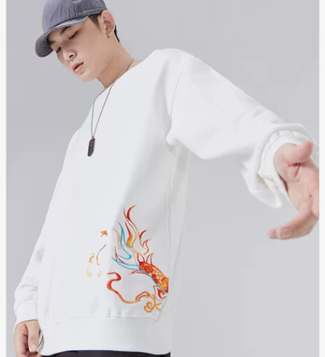 白色中国风龙刺绣卫衣，男，街派一族，真实全...