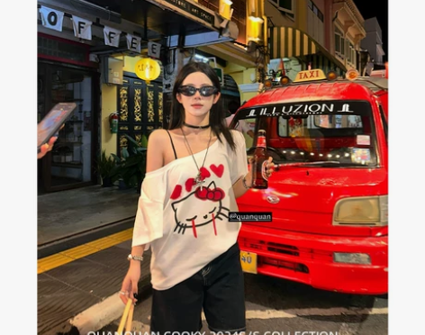圈圈cooky 夏日kitty卡通印花大领...