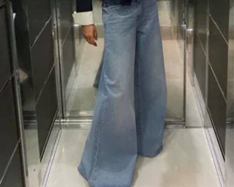 Zara高腰阔腿牛仔裤 38码 第三轮抢...