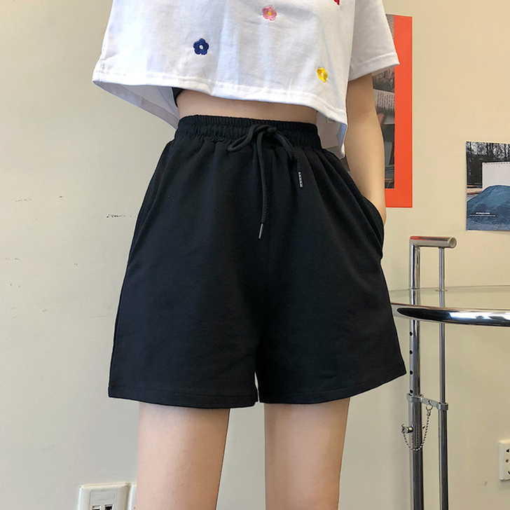 白色运动短裤子女夏季2021新款高腰显瘦宽...