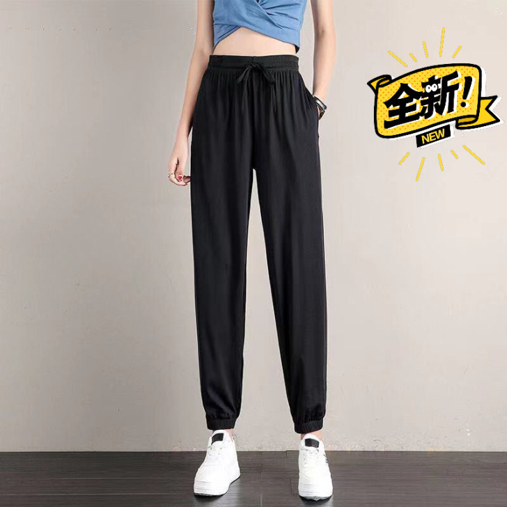 夏新款冰丝运动裤女宽松束脚休闲卫裤垂感显瘦...