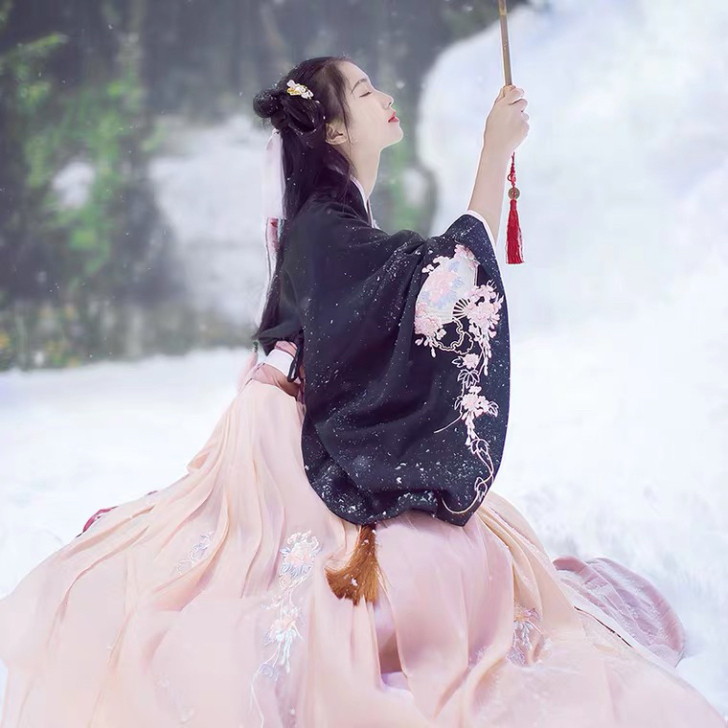 汉尚华莲传统汉服女装大袖交领襦裙双层齐腰襦...