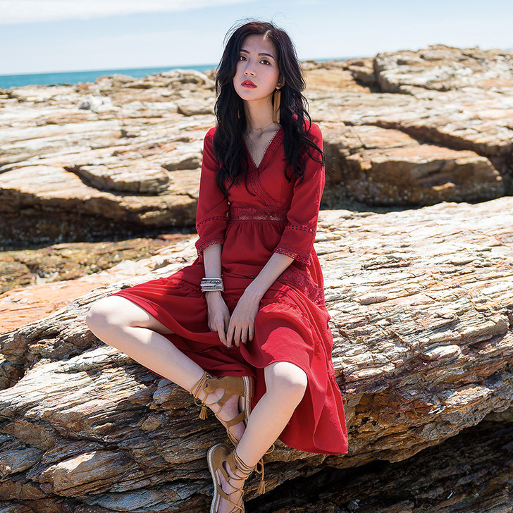 沙滩裙女夏2018新款ins超火的裙子海边...