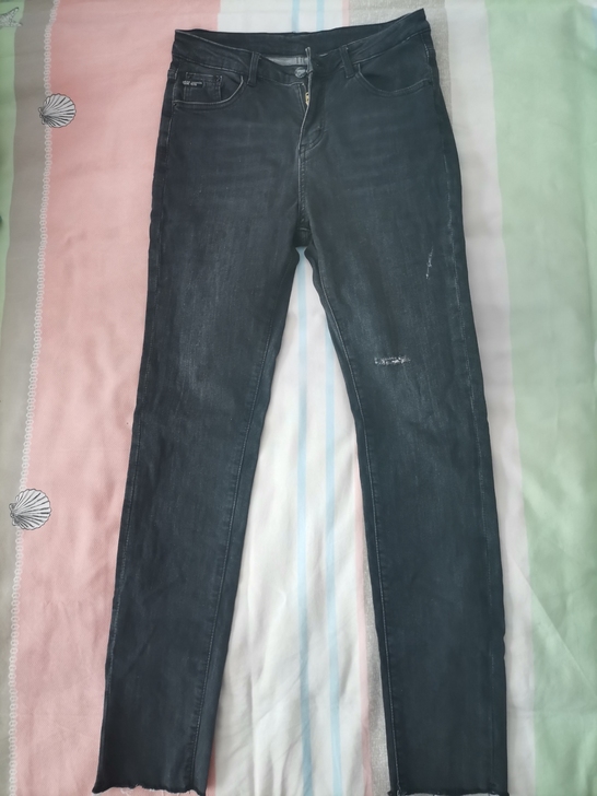 快鱼灰色加薄绒长牛仔裤女17578A(31...