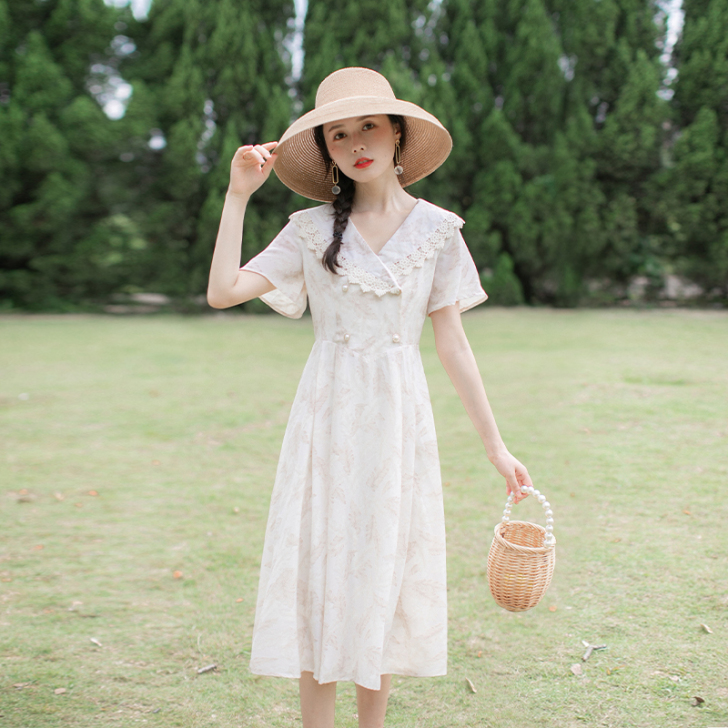 夏季新款裙子仙女超仙森系收腰显瘦气质温柔#...