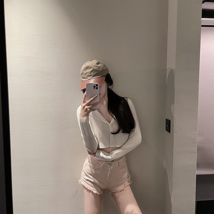 Wuuus 高腰纯棉牛仔短裤女春夏修身显瘦...