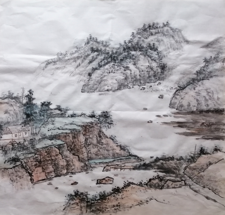 纯手绘山水68x66cm