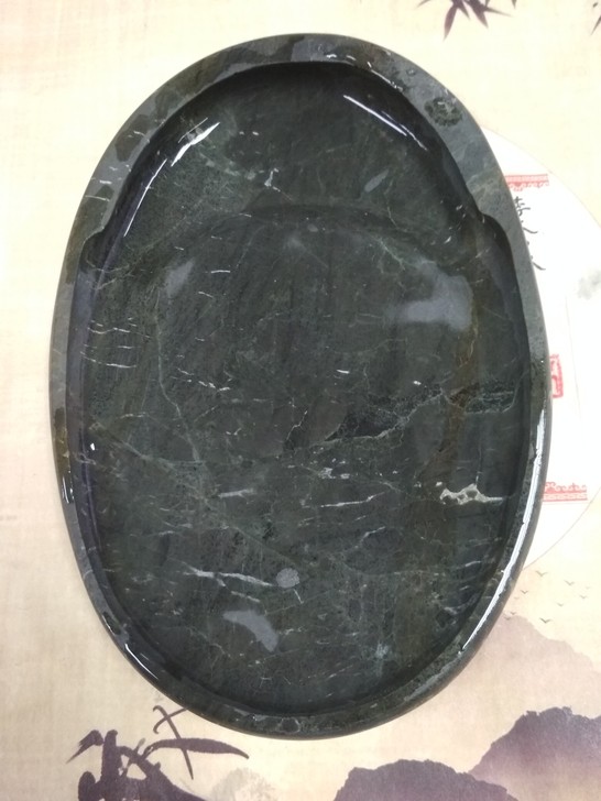 蛋形淌池歙砚,新砚石,带鱼子点,石色青绿,...