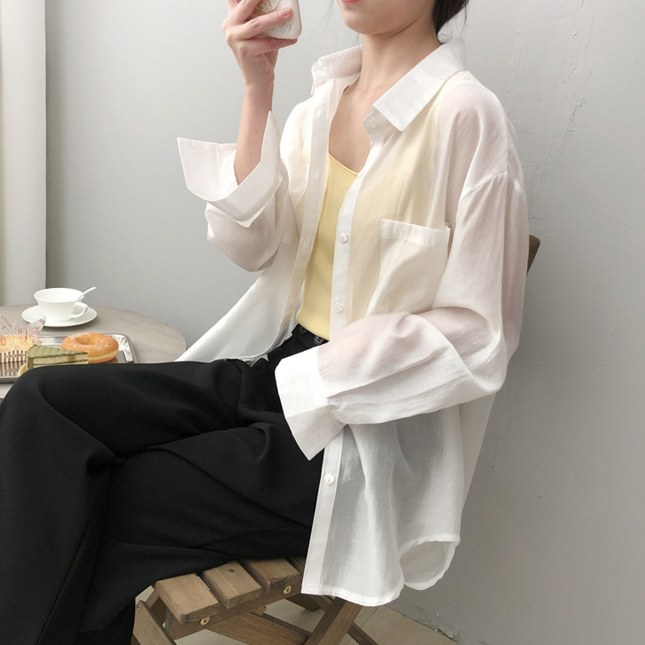 天丝防晒衬衫女设计感小众宽松夏季外穿薄款衬...