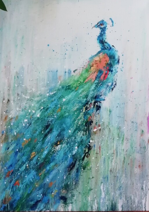 油画 纯手绘油画【孔雀】50*70 ...