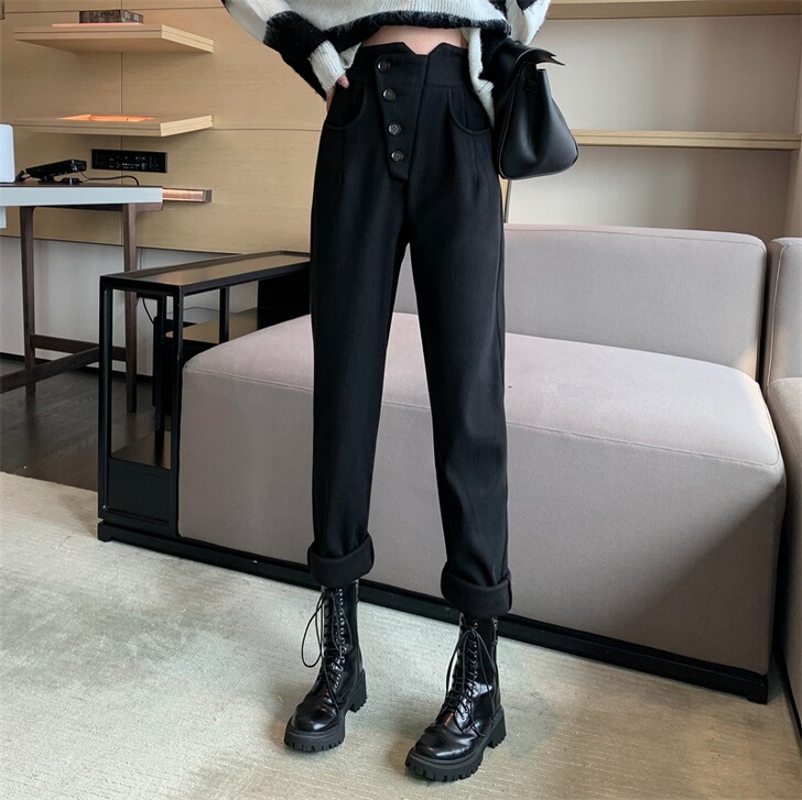 灯芯绒裤子女春夏2021新款韩版高腰直筒长...