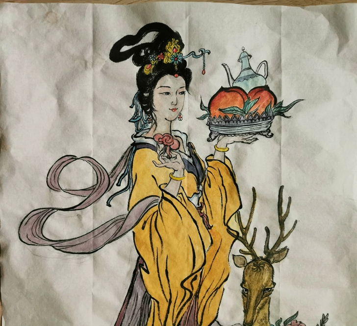 《麻姑献寿》生宣画心四尺三裁，未装裱，45...