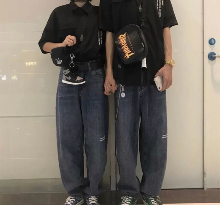 废克赛文牛仔裤男2021新款潮牌韩版百搭宽...