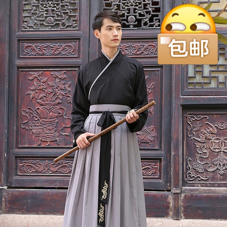 重回汉唐鹿隐汉服，黑色全套。仅试穿。