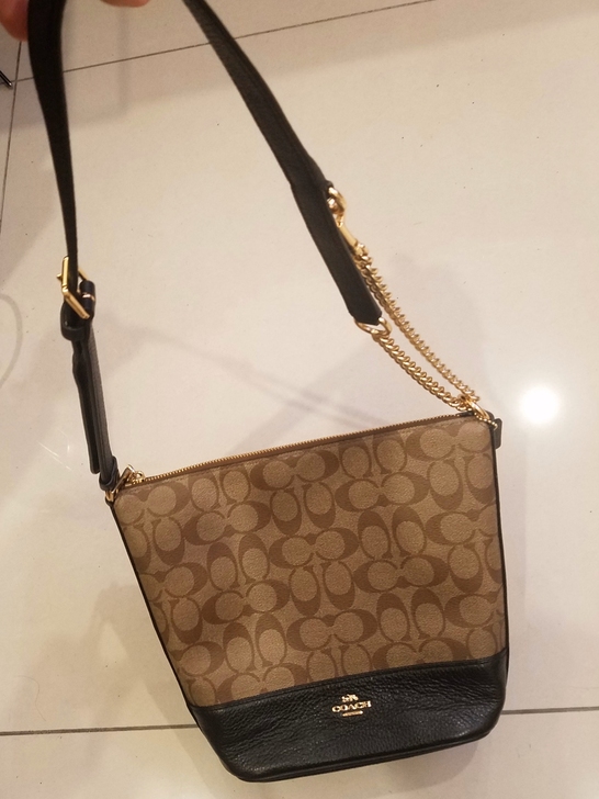 coach水桶包拼色链条大号单肩斜挎女包真...