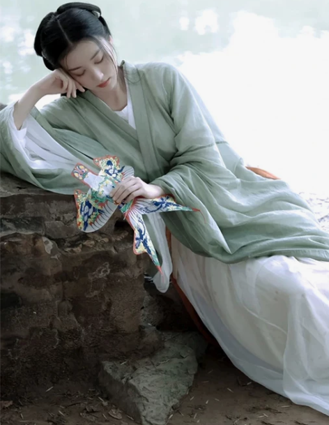 魏晋汉服 魏晋襦裙原创绿色女制广袖古装超仙...