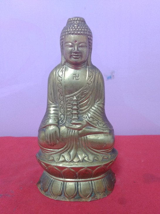 珍藏老铜件 纯铜药师如来佛 铜器铜佛像摆件...