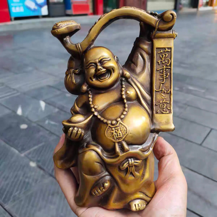 仿古黄铜弥勒佛摆件万事如意笑佛招财进宝铜佛...