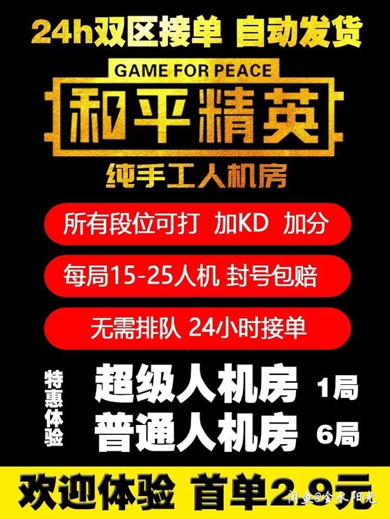 最新  和平吃鸡精英超级人机房，首局体验价...