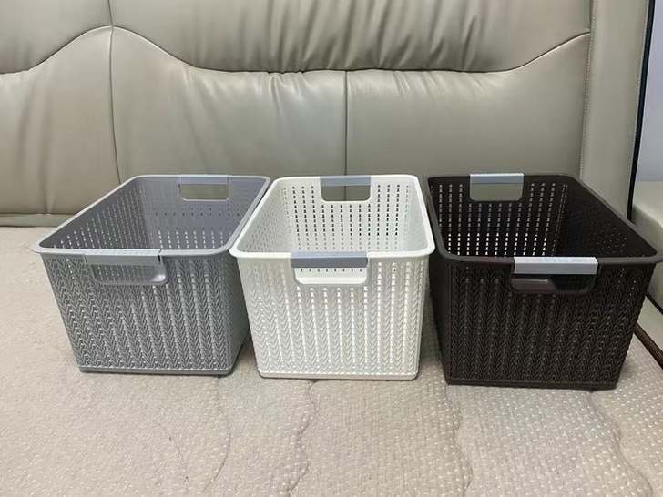 全新收纳筐客厅镂空收纳筐塑料编织篮零食收纳...