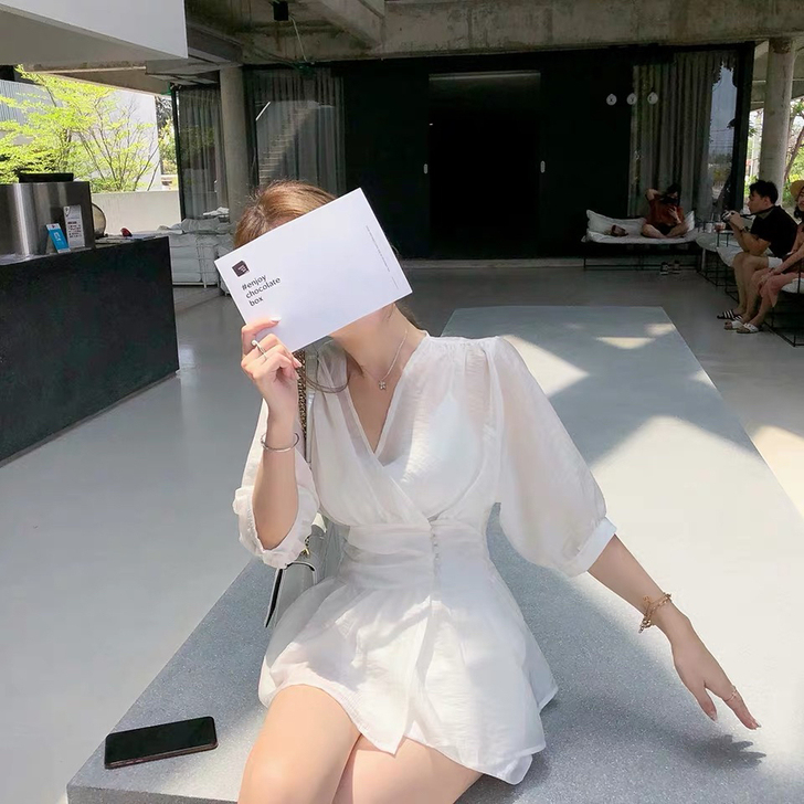 ByYou 白色衬衫休闲套装女夏洋气收腰阔...