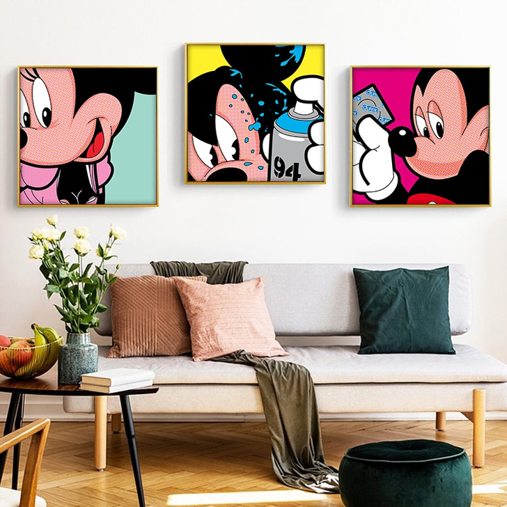 潮牌挂画恶搞潮流艺术画唐老鸭米奇波普风装饰...