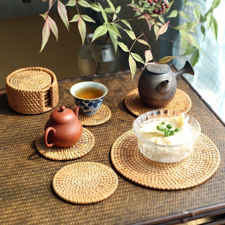 越南老藤编杯垫茶具手工餐垫桌藤垫隔热垫子碗...