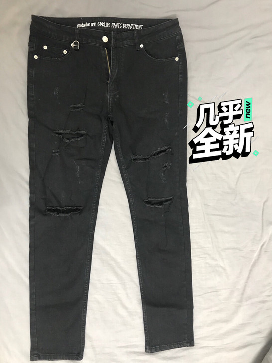 纯黑色破洞牛仔裤##amp；hellip；...