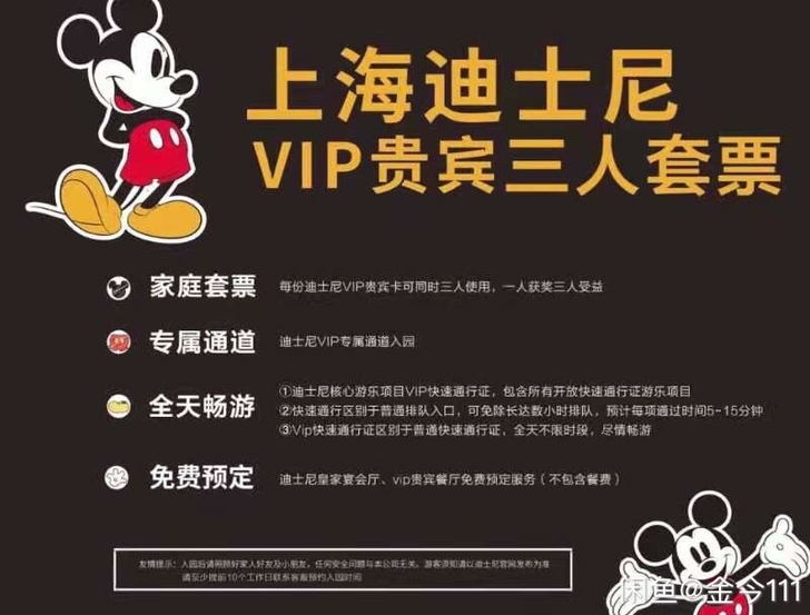 迪士尼3人贵宾套票  3个成年人可用  入...