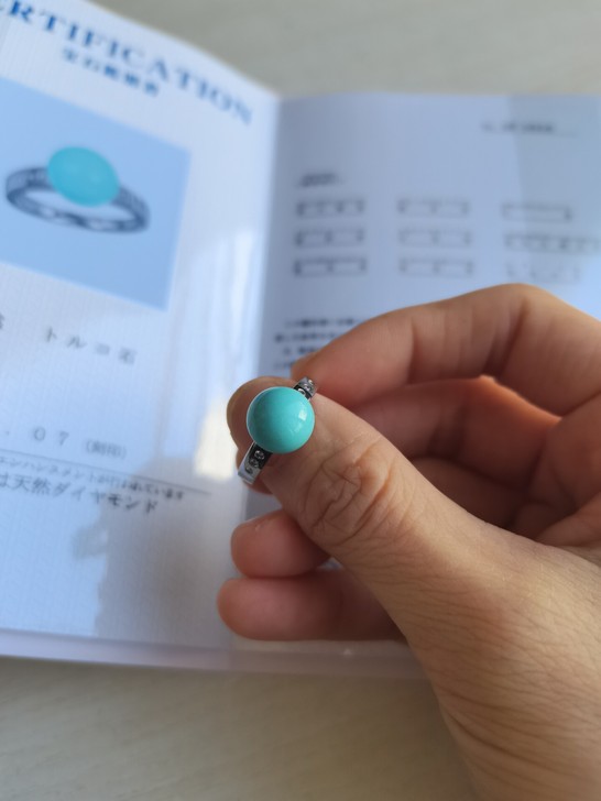 完美天然绿松石龙珠钻石戒指,k18白金材质...