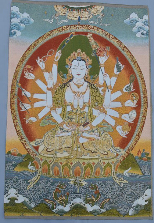 织锦画丝绸刺绣画 藏佛唐卡唐喀 准提菩萨千...