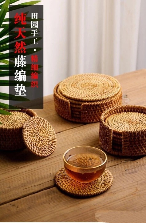 越南纯手工藤编织秋藤隔热垫  壶垫圆形餐具...
