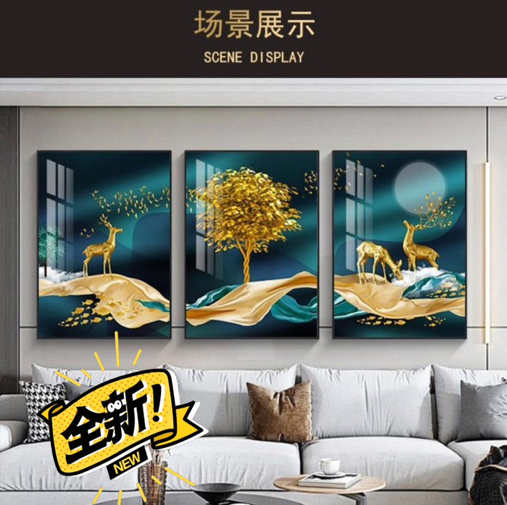 客厅装饰画晶瓷镶钻有框画现代简约沙发后背景...