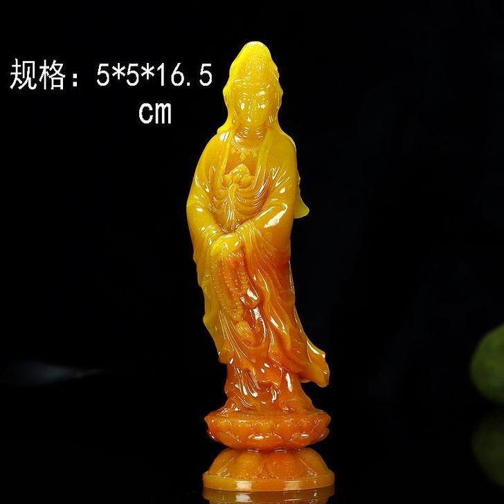 田黄石摆件观音站观世音菩萨佛像保平安家居装...