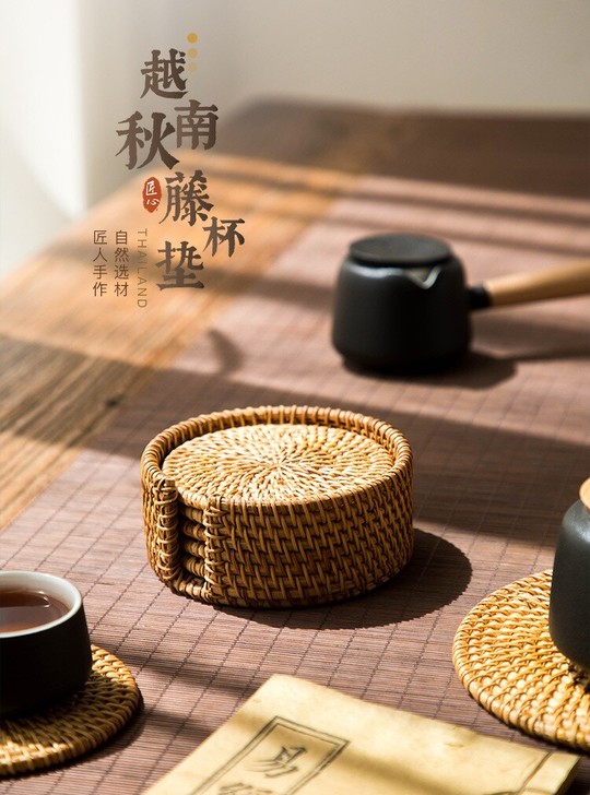 越南藤编 编织隔热垫 圆形餐桌垫桌面茶几垫...