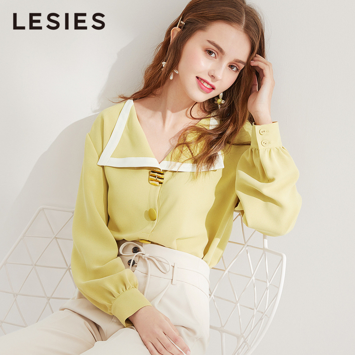 Lesies/蓝色倾情 蕾丝雪纺衫