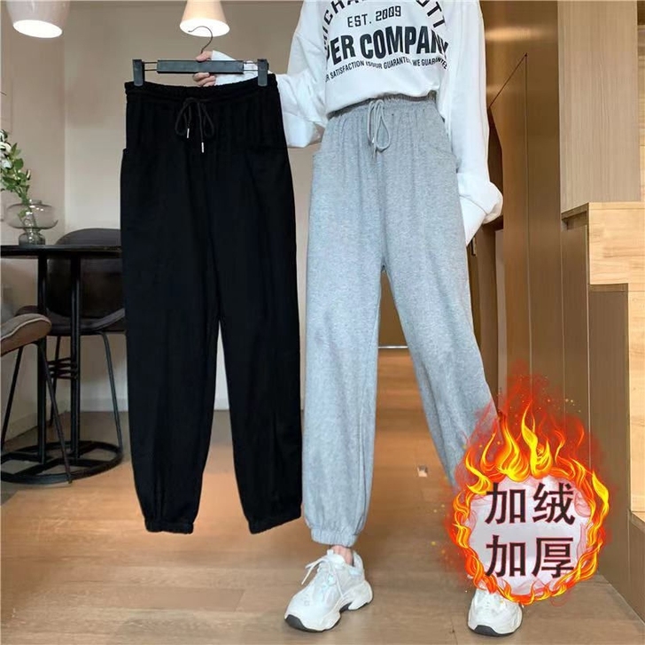 加绒运动裤女2021年冬季春季韩版简约时尚...
