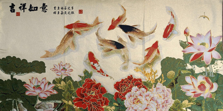 织锦刺绣画 客厅挂画 花开富贵吉祥如意壁画
