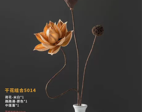 干花花束风干莲蓬装饰摆件禅意莲藕荷花插花天...