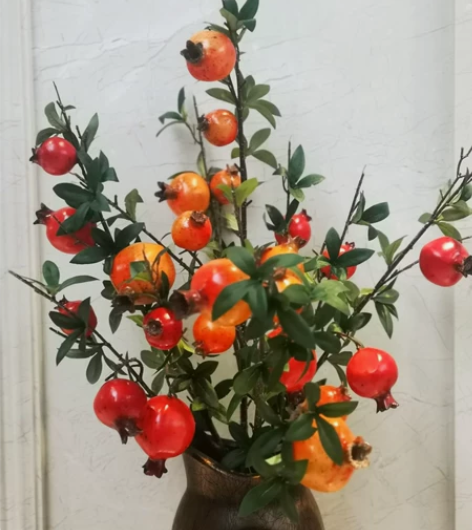 仿真花石榴果实客厅摆设假花柿子树枝装饰干花...