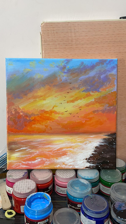 海面霞光手绘丙烯画～ 30*30
