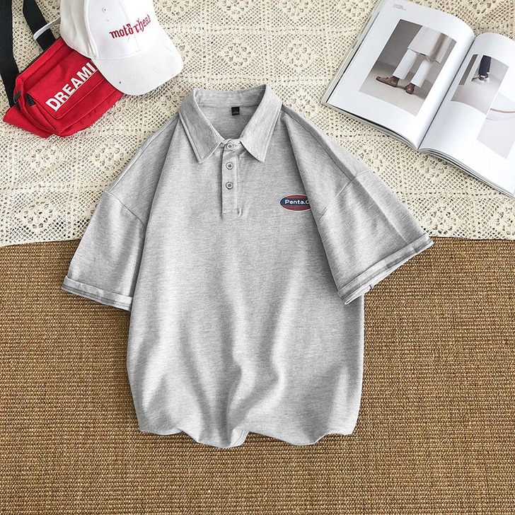 polo衫短袖女夏季翻领宽松复古港味chi...