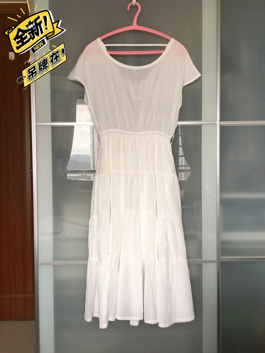 全新带吊牌2021夏季新款纯色人丝布料束腰...