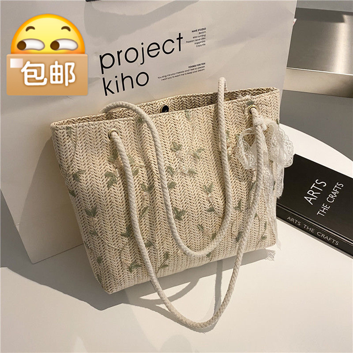 夏季小清新蕾丝女包大容量女包托特包女草编洋...