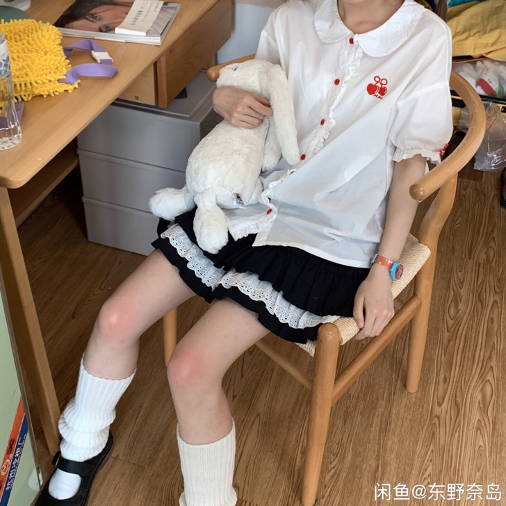 泡泡巴士popbus原创少女蕾丝显瘦高腰蛋...